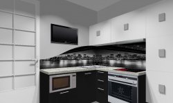 Черно-белый мебельный гарнитур в интерьере кухни