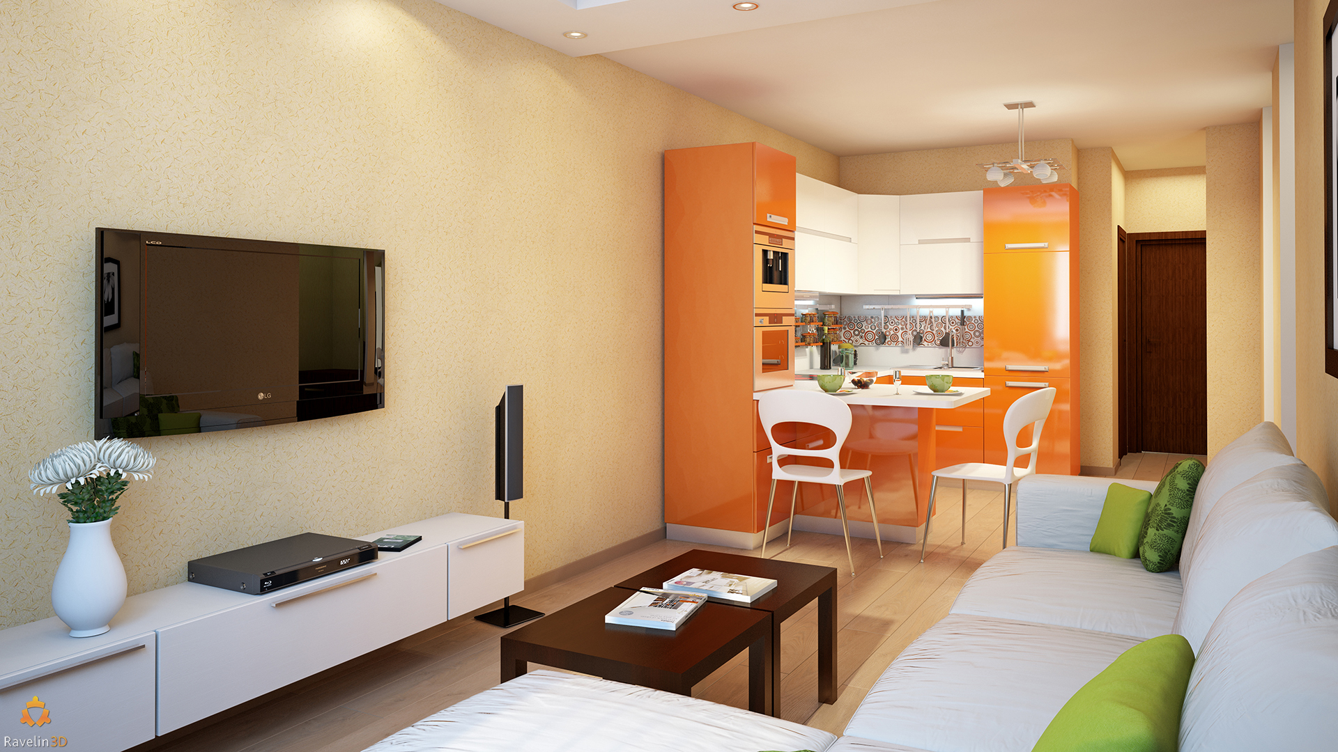 Дизайн кухни-гостиной в однокомнатной квартире_5
